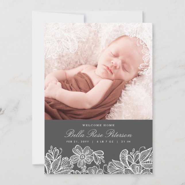 Faire-part Annonces de naissance de dentelle vintage (Devant)