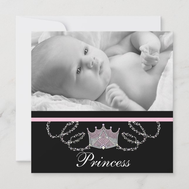 Faire-part Annonces de naissance de filles roses princesse (Devant)