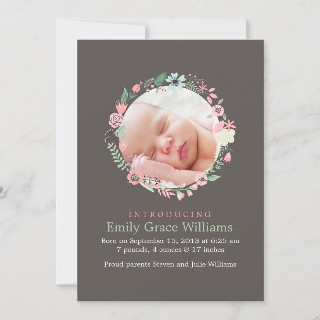 Faire-part Annonces de naissance de fleurs délicates (Devant)