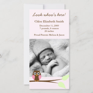 Faire-part Annonces de naissance de la Chouette rose