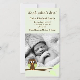 Faire-part Annonces de naissance de la chouette verte