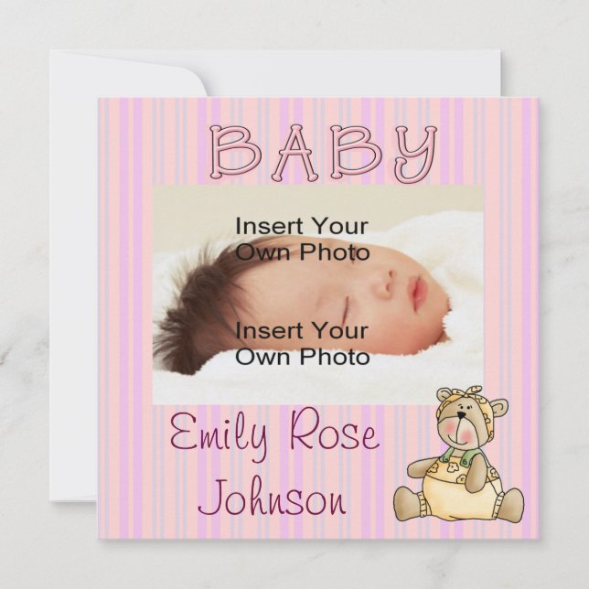 Faire-part Annonces de naissance de la petite fille Beary Pin (Devant)