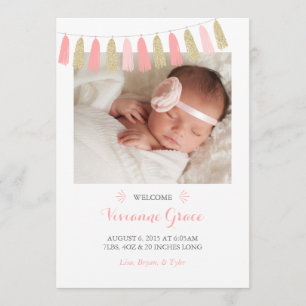 Faire-part Annonces de naissance de Parties scintillant rose 
