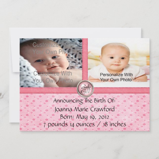 Faire-part Annonces De Naissance De Points Jolies Roses (Devant)