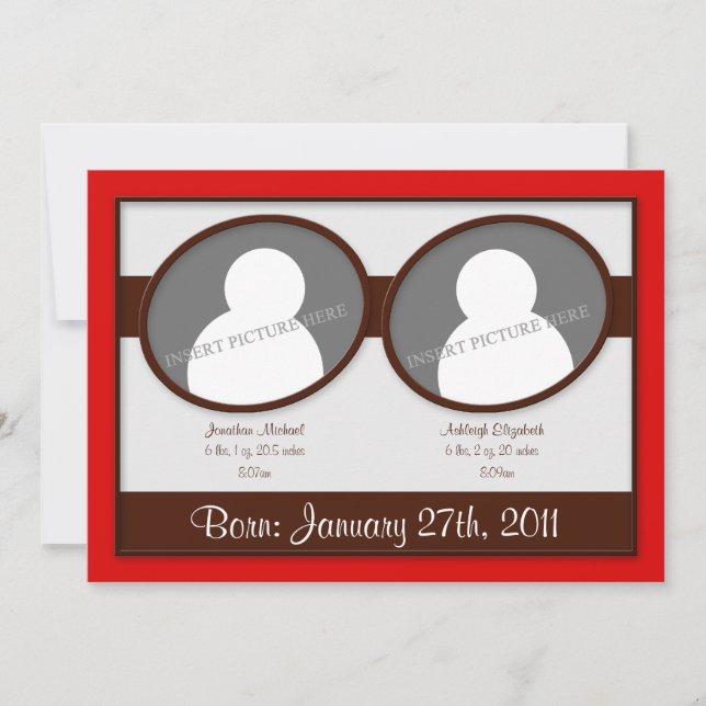 Faire-part Annonces de naissance de Red Twins Brown (Devant)