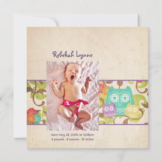 Faire-part Annonces de naissance d'hibou bébé turquoise (Devant)