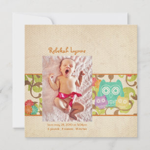 Faire-part Annonces de naissance d'Orange Owl Baby