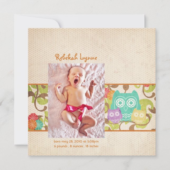Faire-part Annonces de naissance d'Orange Owl Baby (Devant)