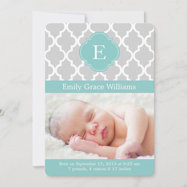 Faire-part Annonces de naissance du monogramme de Quatrefoil  (Devant)