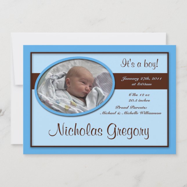 Faire-part Annonces de naissance en bleu Brown (Devant)