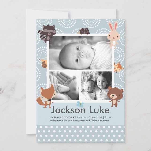 Faire-part Annonces de naissance garçon photo Animaux Bébé (Devant)