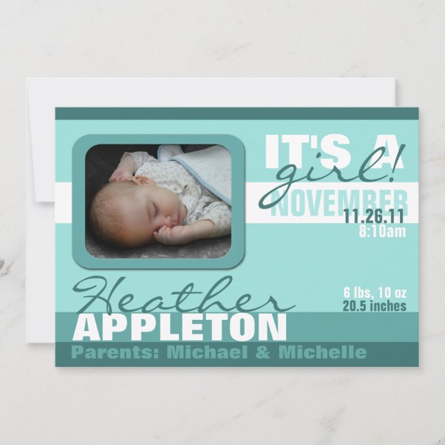 Faire-part Annonces de naissance Turquoise moderne tendance (Devant)