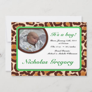 Faire-part Annonces de naissance verte Empreinte de léopard