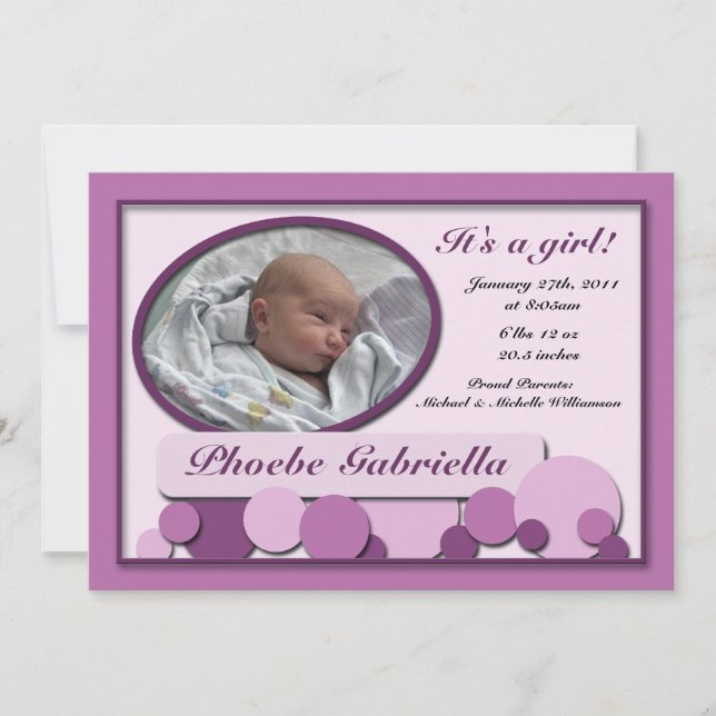 Faire-part Annonces De Naissance Violet Dotée Fun (Devant)