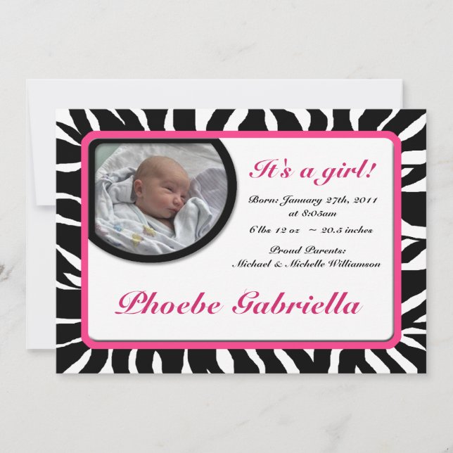 Faire-part Annonces de naissance Zebra Print Pink (Devant)