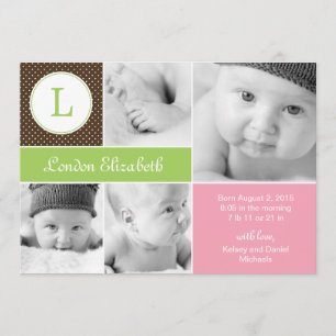 Faire-part Annonces initiales de naissance - rose