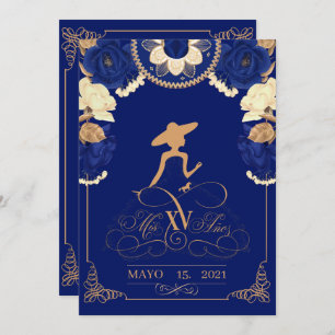 Faire-part Anuncio Charro Invitation, en bleu marine et or
