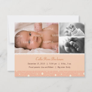 Faire-part Apricot Gumdrop Naissance du bébé