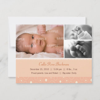 Faire-part Apricot Gumdrop Naissance du bébé