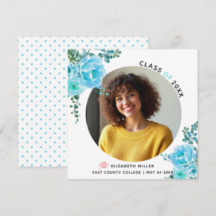 Faire-part Aqua blue flowers Classe de 2025bgraduation photo