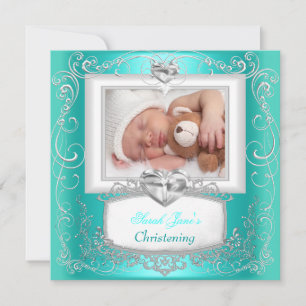 Faire-part Aqua Turquoise Bébé Fille Garçon Christening Baptê