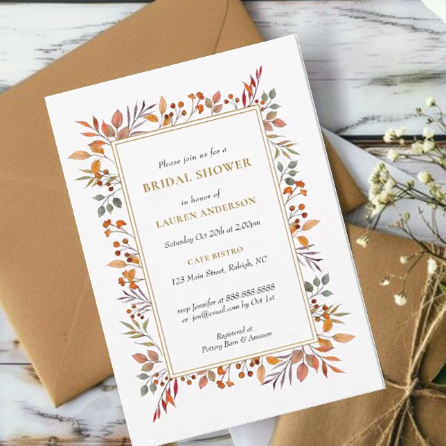 Faire-part Aquarelle Automne Cadre botanique Douche nuptiale (Créateur téléchargé)