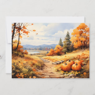 Faire-part Aquarelle Automne Citrouille de route en chute Feu