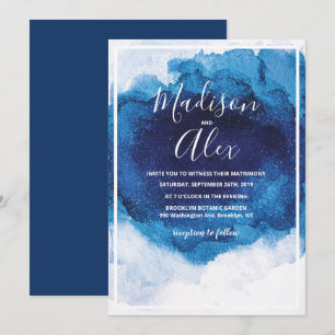 Faire-part aquarelle bleu de mariage