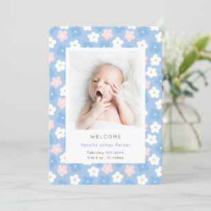 Faire-part Aquarelle bleu simple Florale mignonne naissance