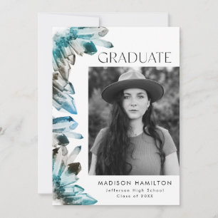 Faire-part Aquarelle bleu turquoise Crystal Photo Graduation