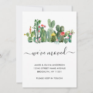 Faire-part Aquarelle Cactus Nous avons déménagé Nouvelle Mais