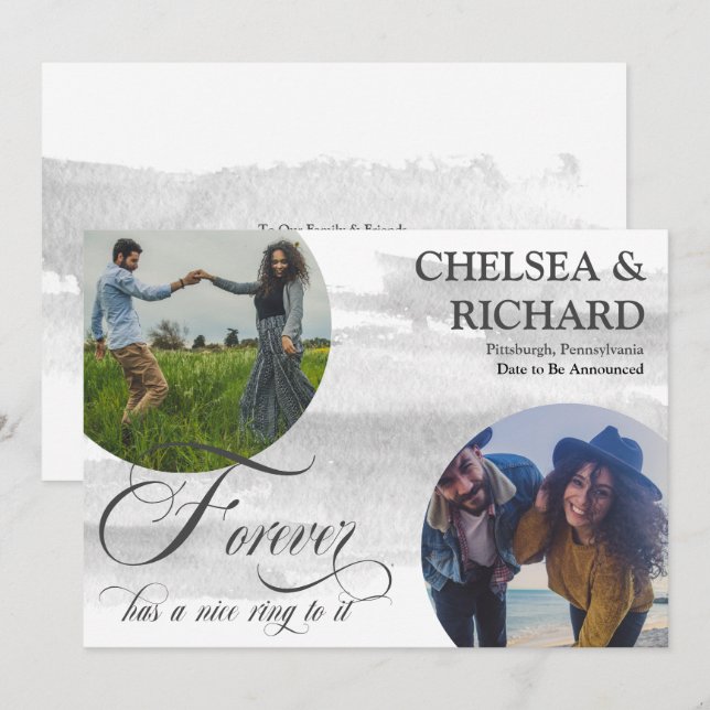 Faire-part Aquarelle Classique Moderne Deux Fiançailles Photo (Devant / Derrière)