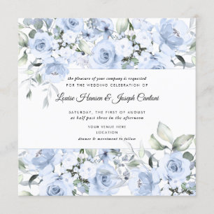 Faire-part aquarelle de roses de jardin bleu pouss
