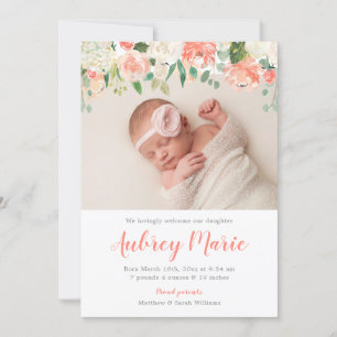 Faire-part Aquarelle Floral Girl Photo Annonces de naissance
