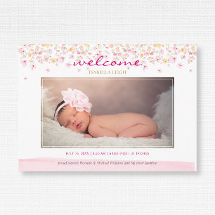 Faire-part Aquarelle Floral Pastel Baby Girl Photo Birth