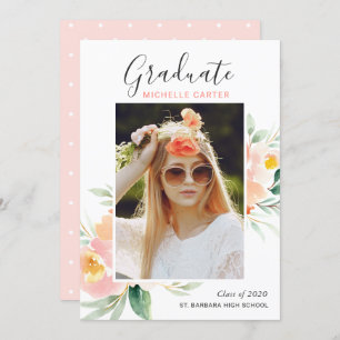 Faire-part Aquarelle Floral Photo Graduation