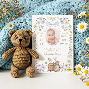 Faire-part Aquarelle florale Ours de bois Photo Bois Naissanc