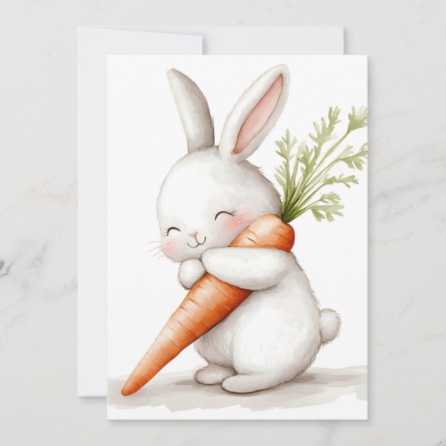 Faire-part Aquarelle Fluffy Bunny Carrot Love (Devant)
