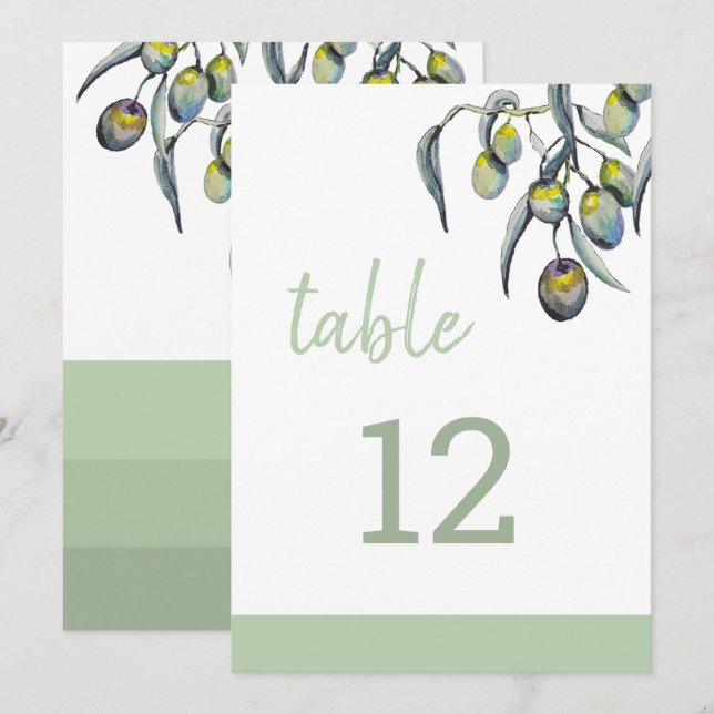 Faire-part Aquarelle magique en olive peinte à la main (Devant / Derrière)