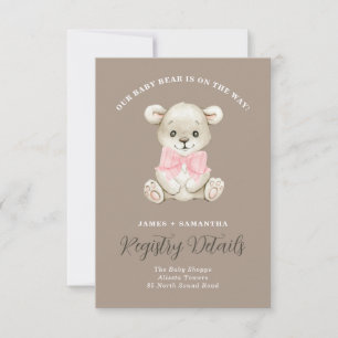 Faire-part Aquarelle mignonne Bébé Ours Rose Bow Registre Cad