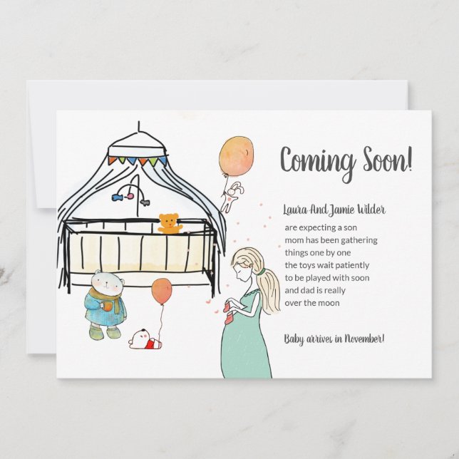 Faire-part Aquarelle mignonne Grossesse bébé garçon Grossesse (Devant)