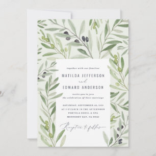 Faire-part Aquarelle moderne feuillage de branche d'olive ver