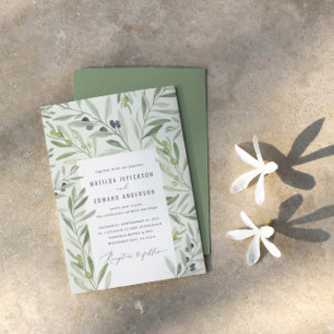 Faire-part Aquarelle moderne olivier branche mariage