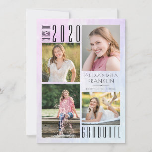 Faire-part Aquarelle multicolore Laver Graduation 2020 Photo