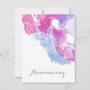 Faire-part Aquarelle Papillon Fiançailles de framboise Announ