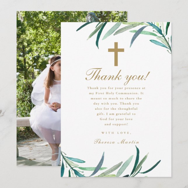 Faire-part Aquarelle Première Sainte Communion Merci photo (Devant / Derrière)