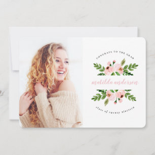 Faire-part Aquarelle rose pâle photo de graduation florale