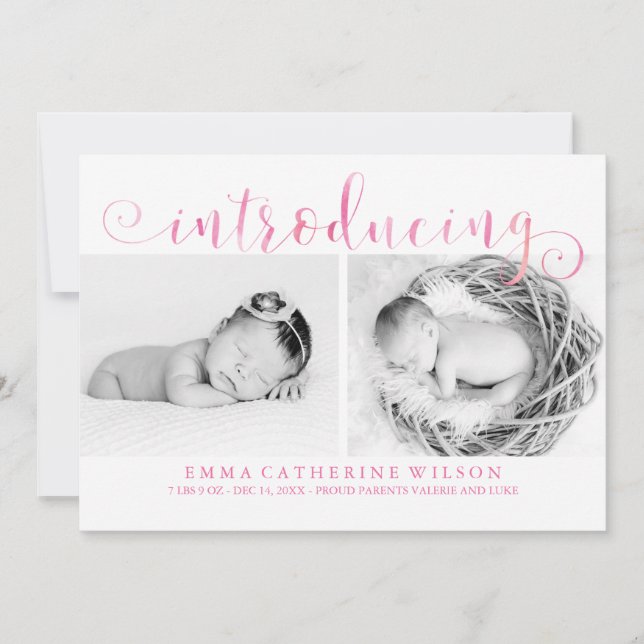 Faire-part Aquarelle rose Photo Baby Annonces (Devant)