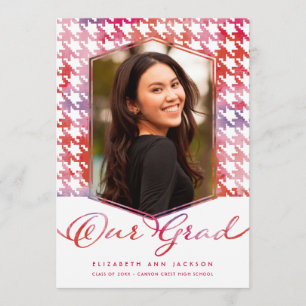 Faire-part Aquarelle rouge laver Houndstooth Photo Graduation