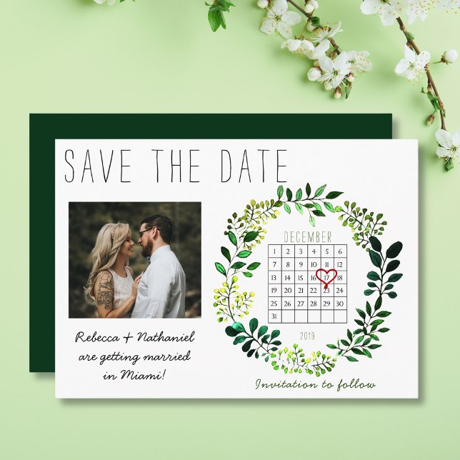 Faire-part Aquarelle rustique Enregistrer la date Calendrier  (Créateur téléchargé)